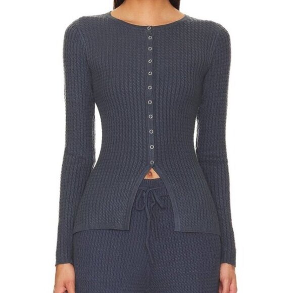 WeWoreWhat Fly Away Knit Sweater Cardigan SMALL Heather Ash Blue NEW - Picture 2 of 9